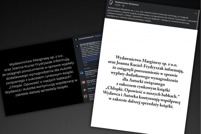 Wydawnictwo Marginesy porozumiało się z autorką "Chłopek" w sprawie wynagrodzenia