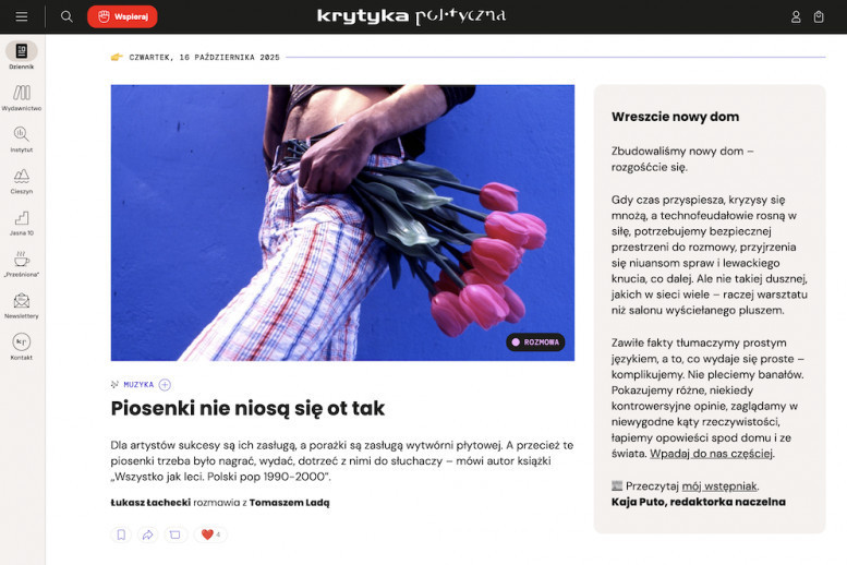 Serwis internetowy "Krytyki Politycznej" ma nowe funkcjonalności i layout