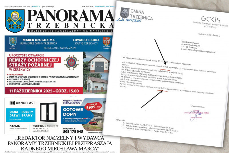 Samorządowa gazeta z Trzebnicy zmniejszyła nakład wydania, aby jak najciszej przeprosić