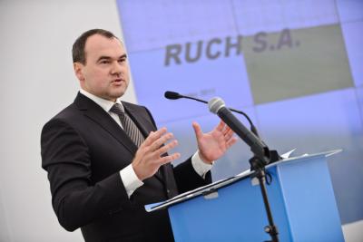 Prezentacja nowego formatu kiosku oraz loga podczas konferencji firmy Ruch SA. Igor Chalupec - przewodniczący rady nadzorczej Ruch SA.
(fot. Marcin Obara)