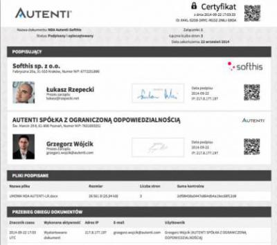 Podgląd panelu użytkownika Autenti.com 