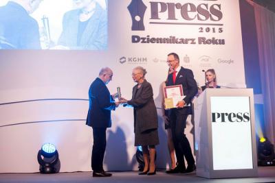 Wręczenie Nagrody im. Bohdana Tomaszewskiego na Gali Grand Press 2015 (fot. Piotr Król/Press)